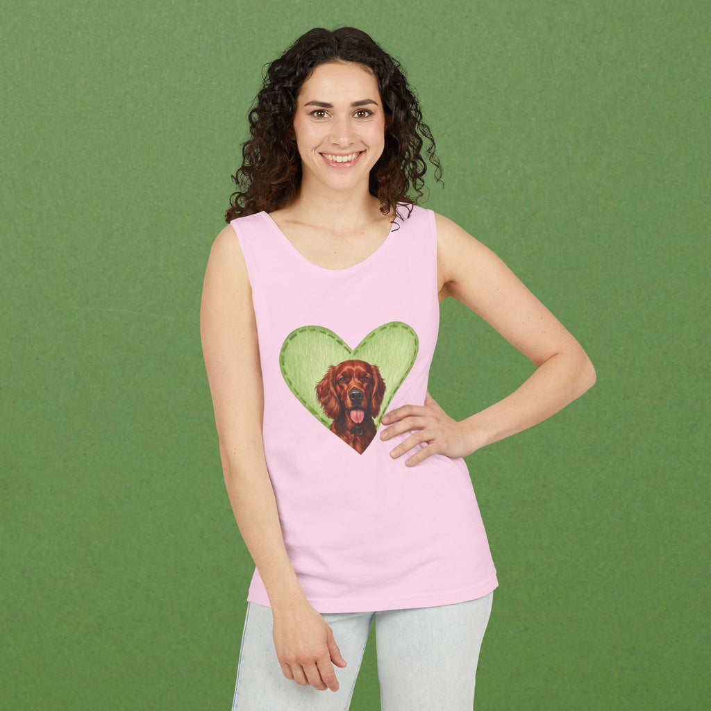 Irish Setter Green Felt Heart Unisex Tank
