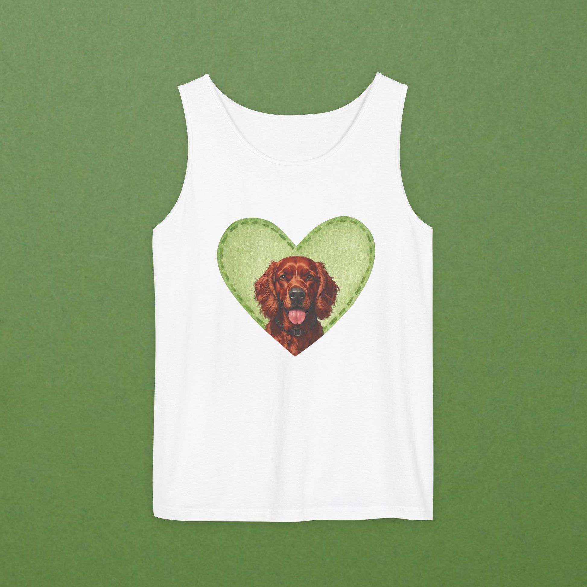 Irish Setter Green Felt Heart Unisex Tank