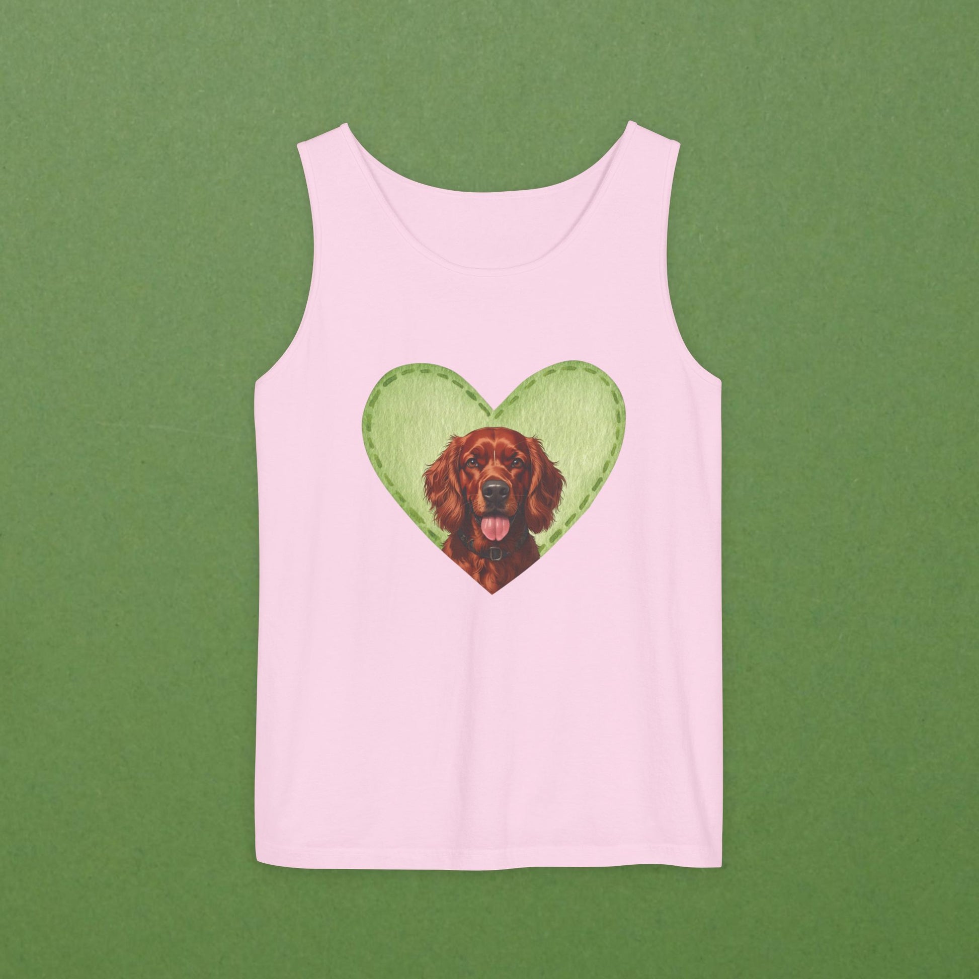 Irish Setter Green Felt Heart Unisex Tank