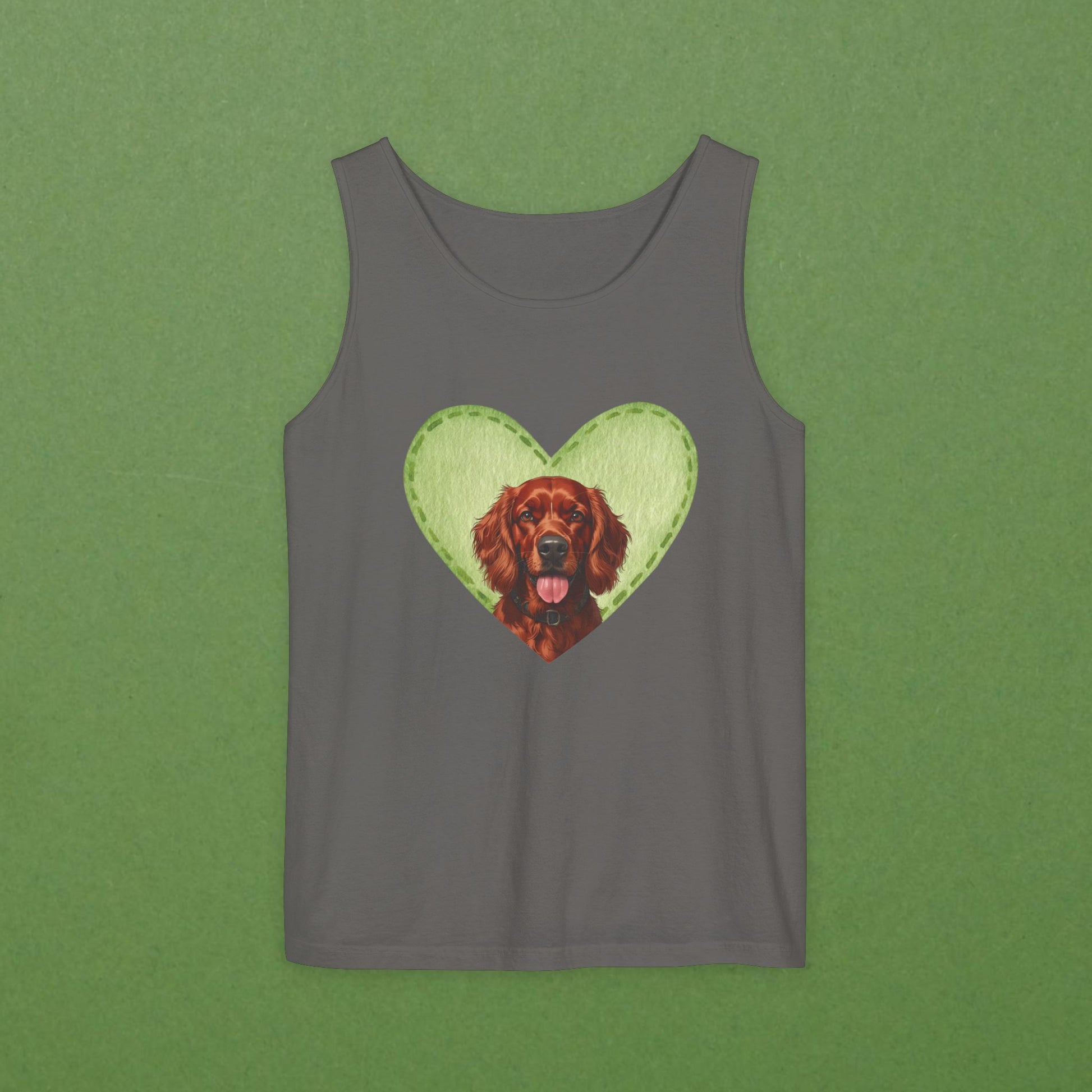 Irish Setter Green Felt Heart Unisex Tank
